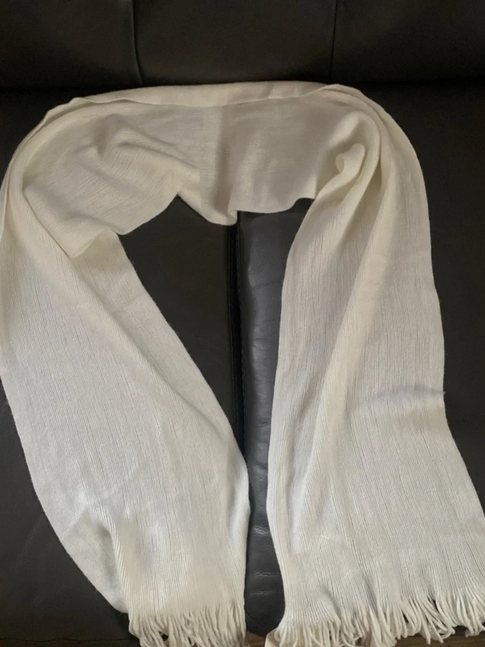 Echo Cream Fringe Knit Scarf